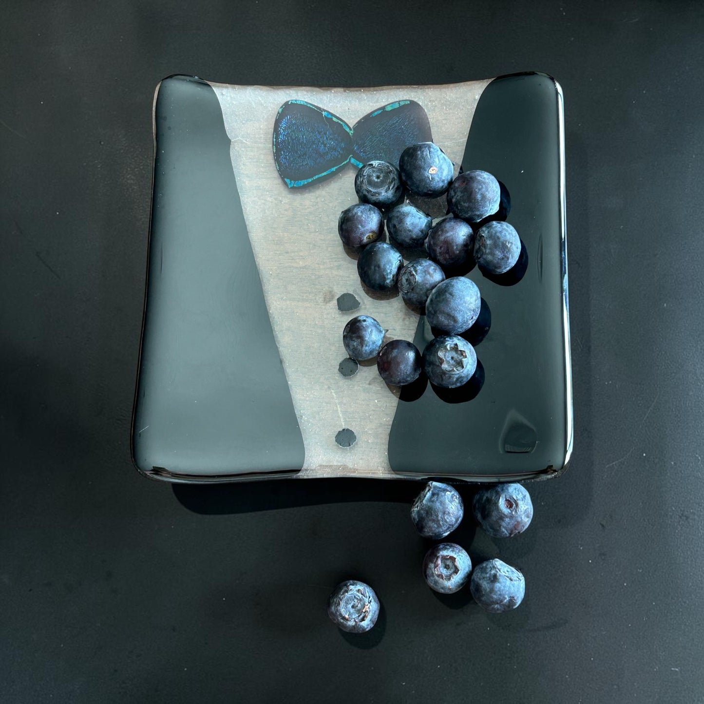 Handmade Fused Glass Cocktail Plate with Tuxedo Design
