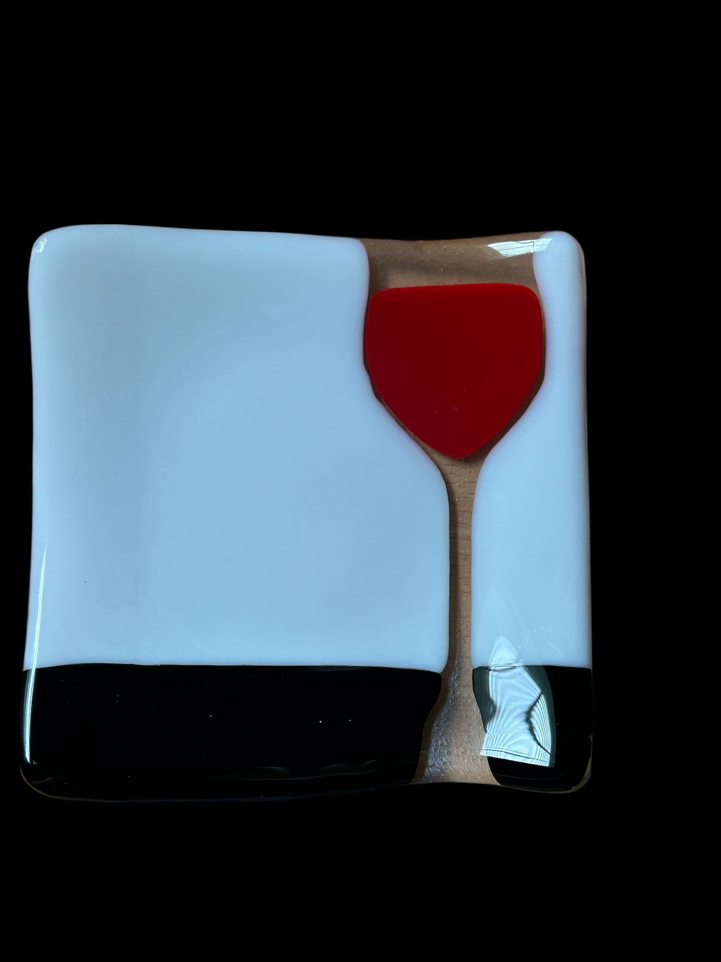 Handmade Fused Glass Cocktail Plate with Red Wine Glass Design