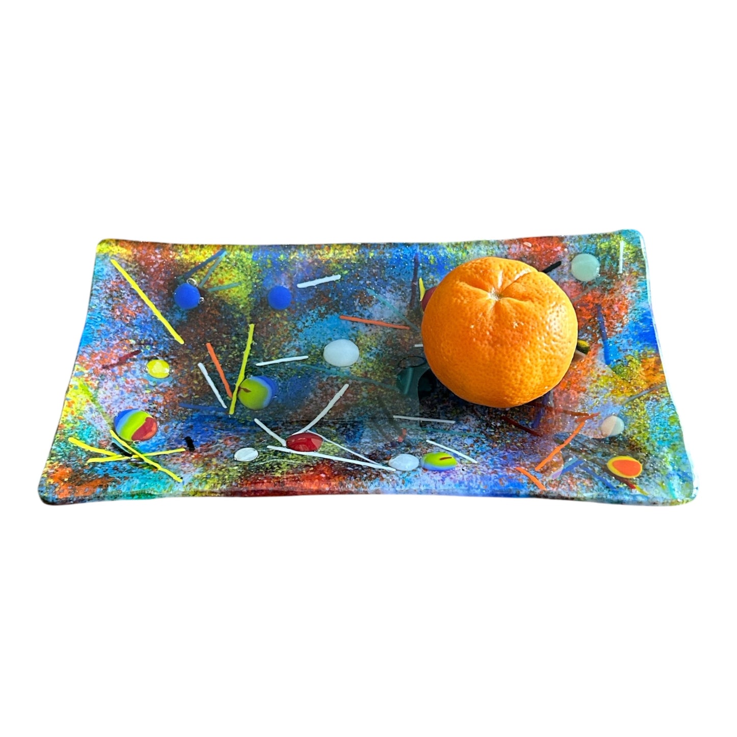 Handmade Fused Glass Tray with Cosmos Design