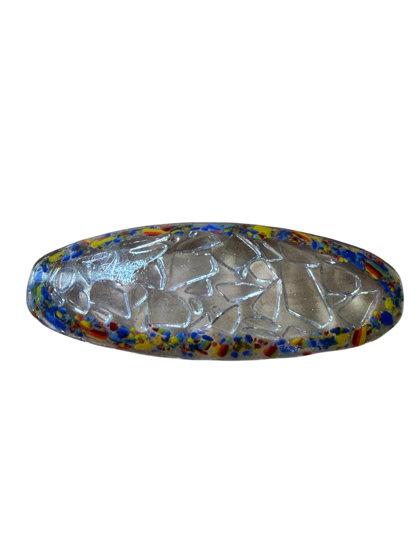 Homemade Oval Fused Glass Crackle Tray with Rainbow Speckled Rim