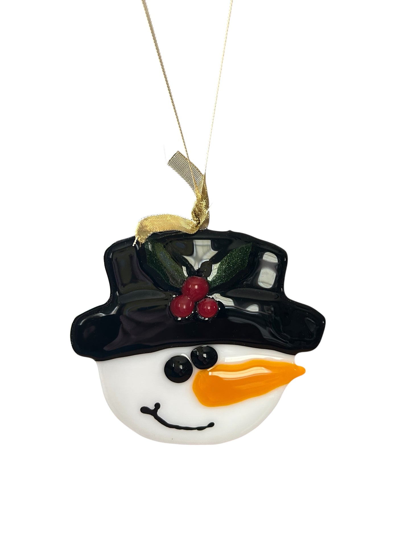 Homemade Fused Glass Christmas Snowman Face Ornament