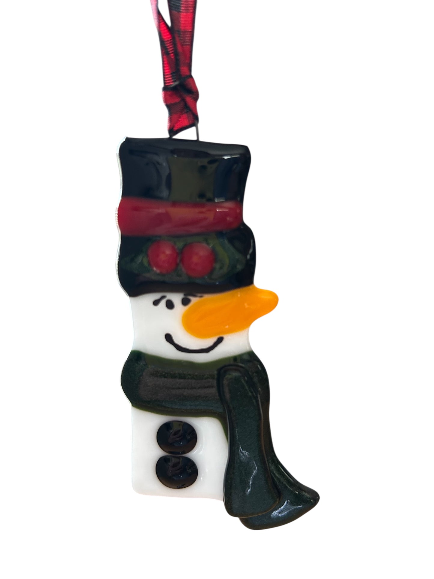 Homemade Fused Glass Snowman Christmas Ornament with a Top Hat