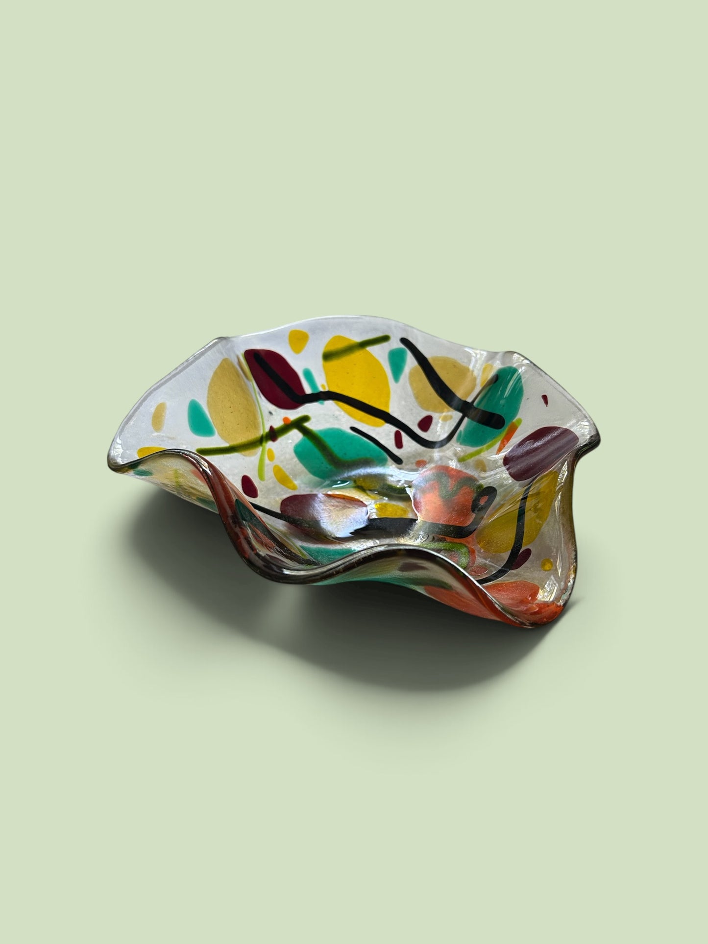 Homemade Medium Fused Glass Bowl with Autumn Leaves and Branches