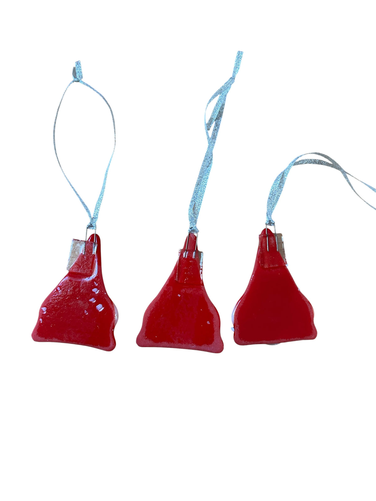Big-Nose Santa Fused Glass Christmas Ornament Set of 3 with Silver Lame Ribbon