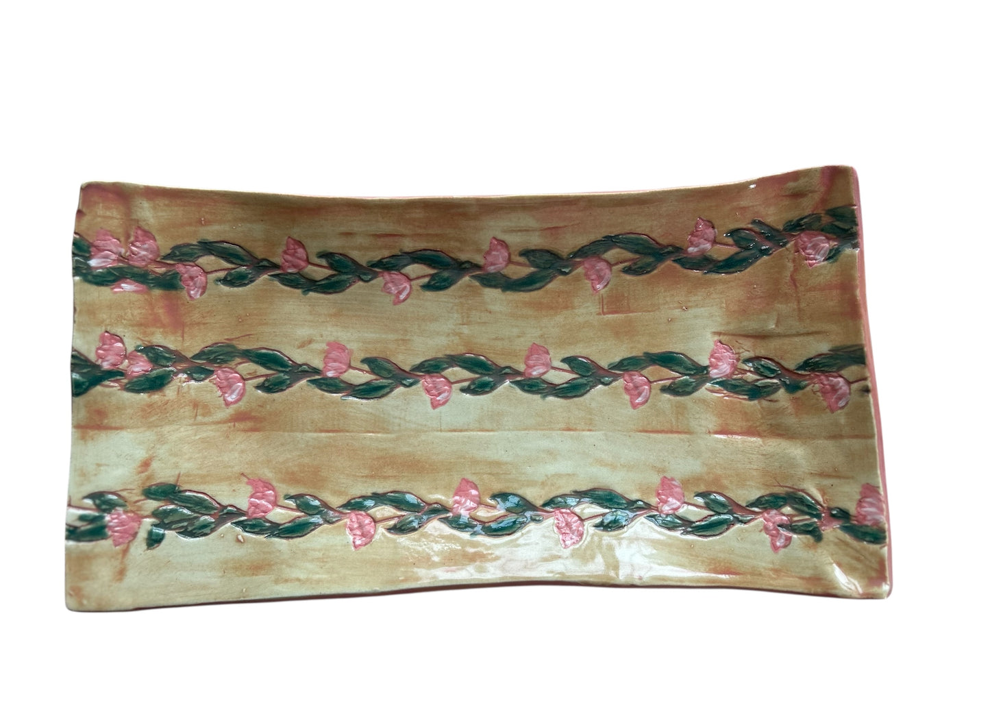 Handbuilt Sushi Plate #76 with Handpainted Cherry Blossom Vines