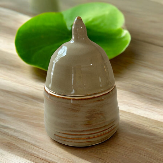 Miniature One-Piece Wheel-Thrown Lidded Jar #1 in Opal Green