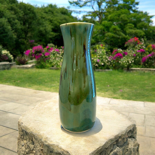 Slip Cast Bottle Vase in Shiny Aspen Green 7"