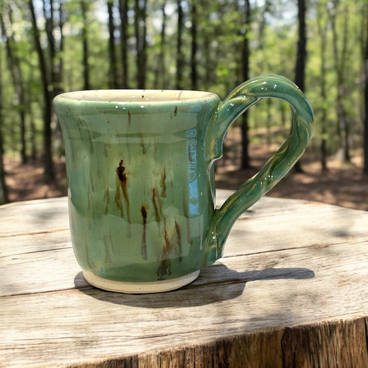 Wheel-Thrown Mug #84 with Braided Handle in Aspen Green