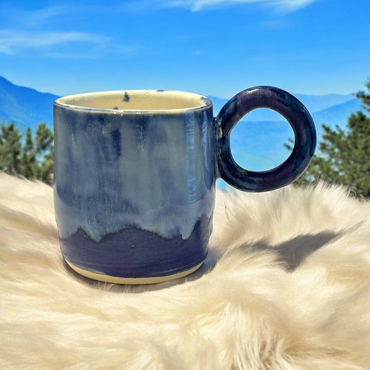 Wheel-Thrown Mug #85 with Circle Handle in Aspen Blue