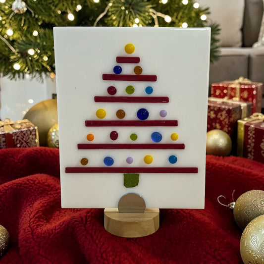 Homemade Fused Glass Abstract Christmas Tree with Multicolor Lights