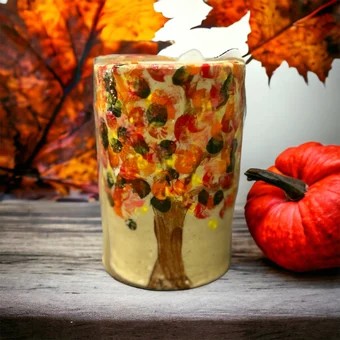 Monoprint Mug #1 with Autumn Tree Design