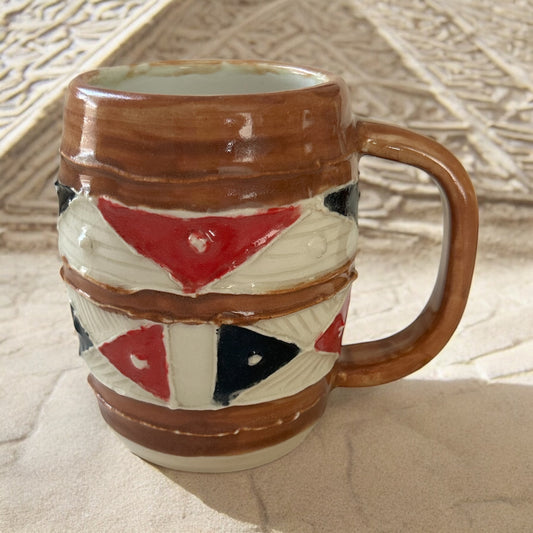 Aztec-Style Slip Trailed Mug #1 with Geometric Designs