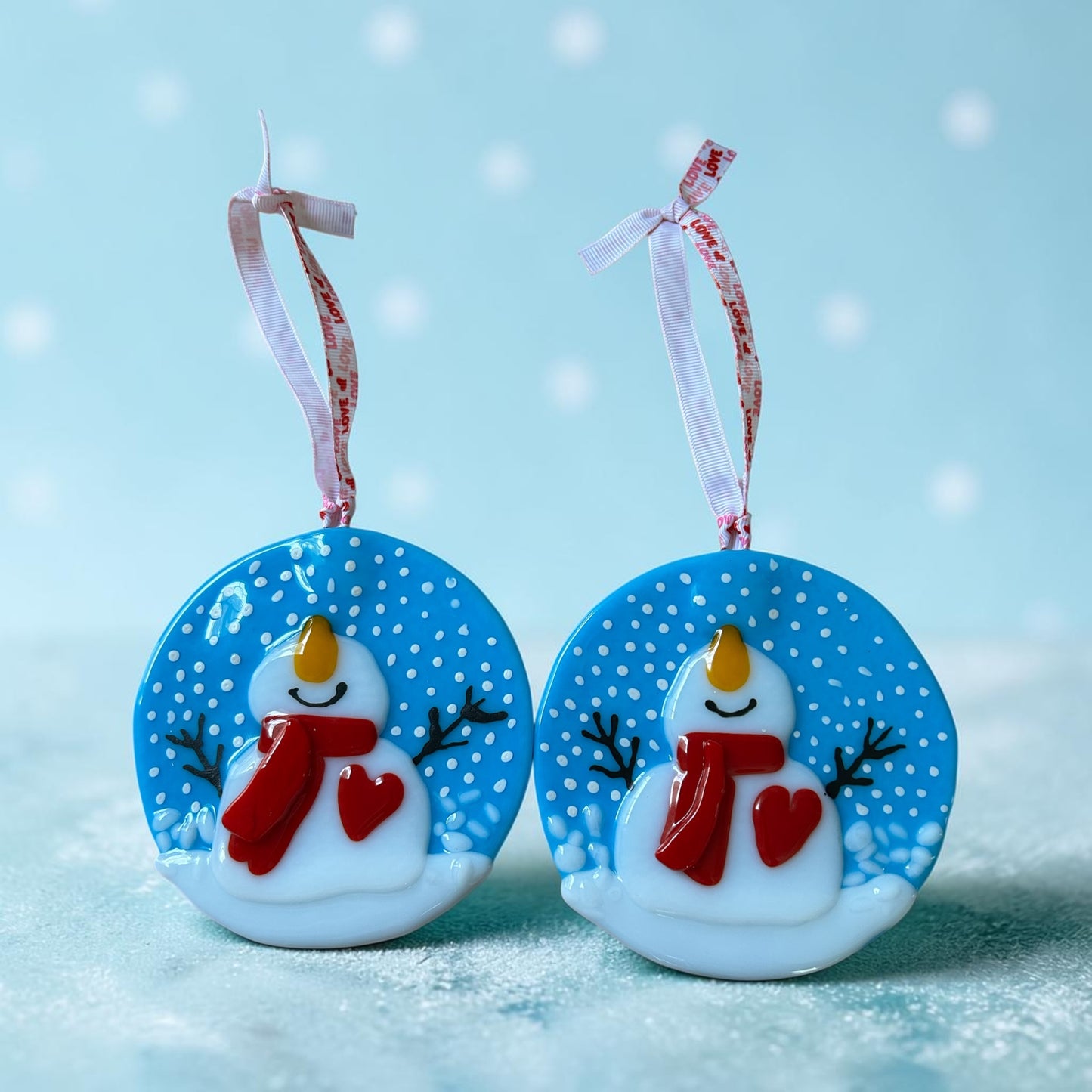 Homemade Fused Glass Blissful Snowman Christmas Ornament