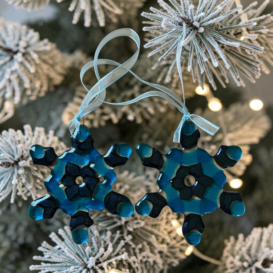 Homemade Fused Glass Blue Snowflake Christmas Ornament