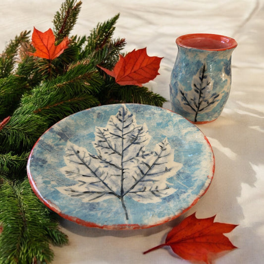 Textured Breakfast Set #11 with Iced Leaf in Winter Blue