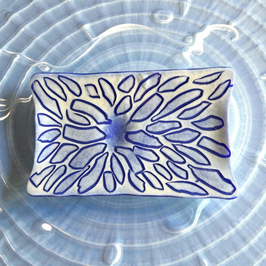 Homemade Rectangular Fused Glass Plate with Bullseye Design
