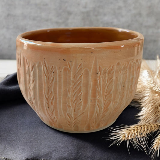 Carved Candy Bowl #2 with Wheat Designs in Tangerine