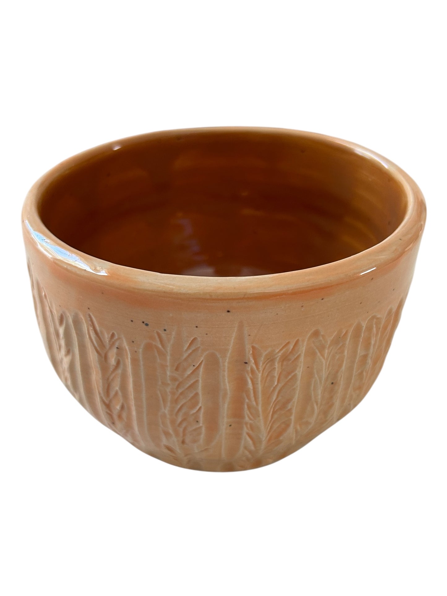 Carved Candy Bowl #2 with Wheat Designs in Tangerine
