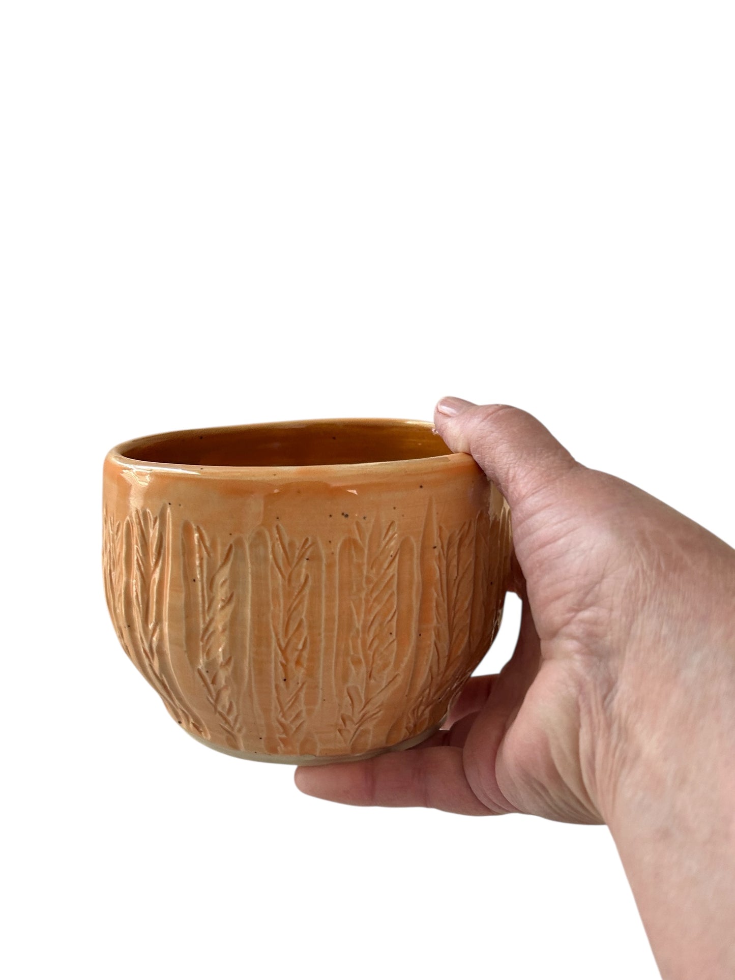 Carved Candy Bowl #2 with Wheat Designs in Tangerine