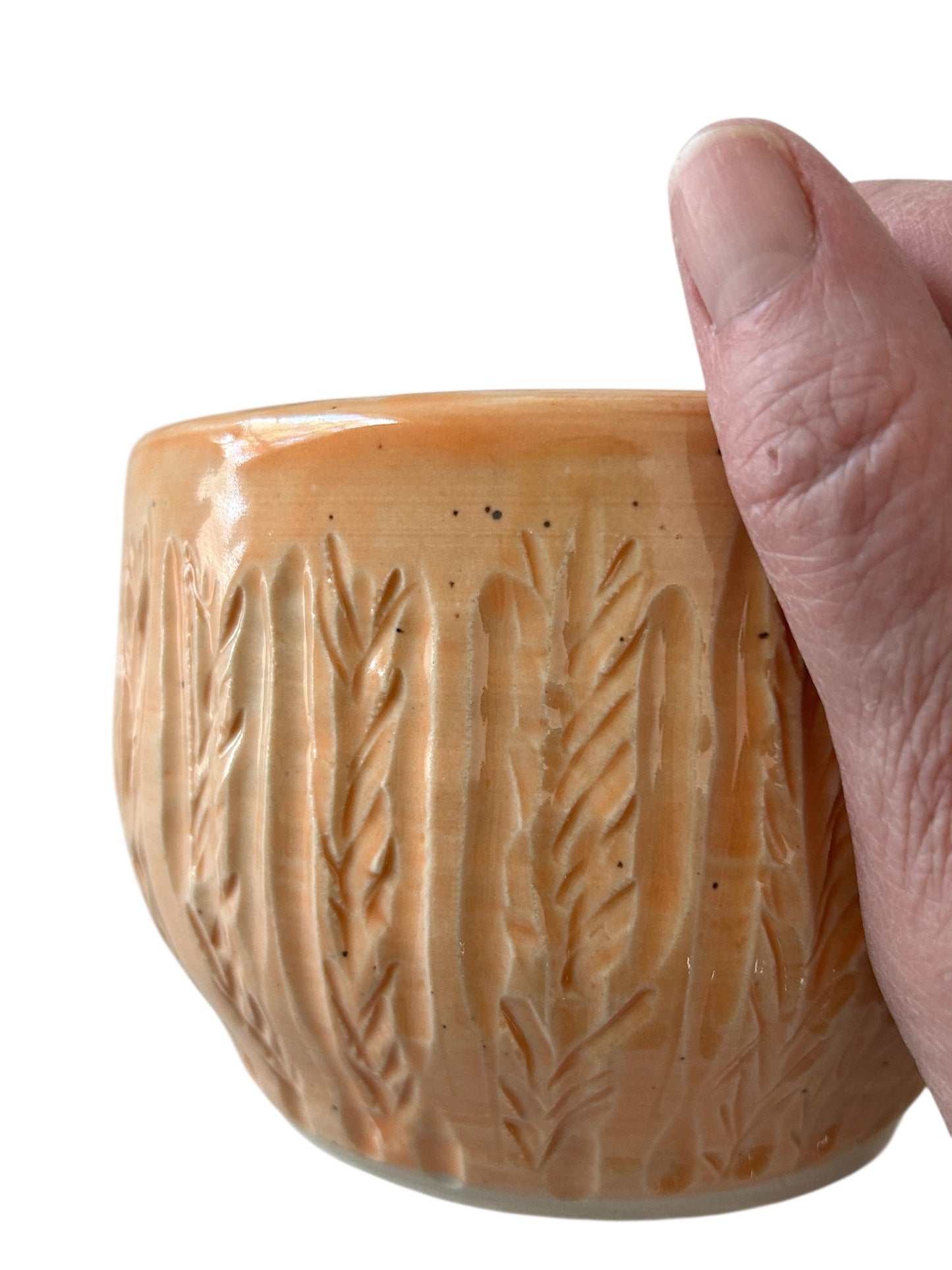 Carved Candy Bowl #2 with Wheat Designs in Tangerine