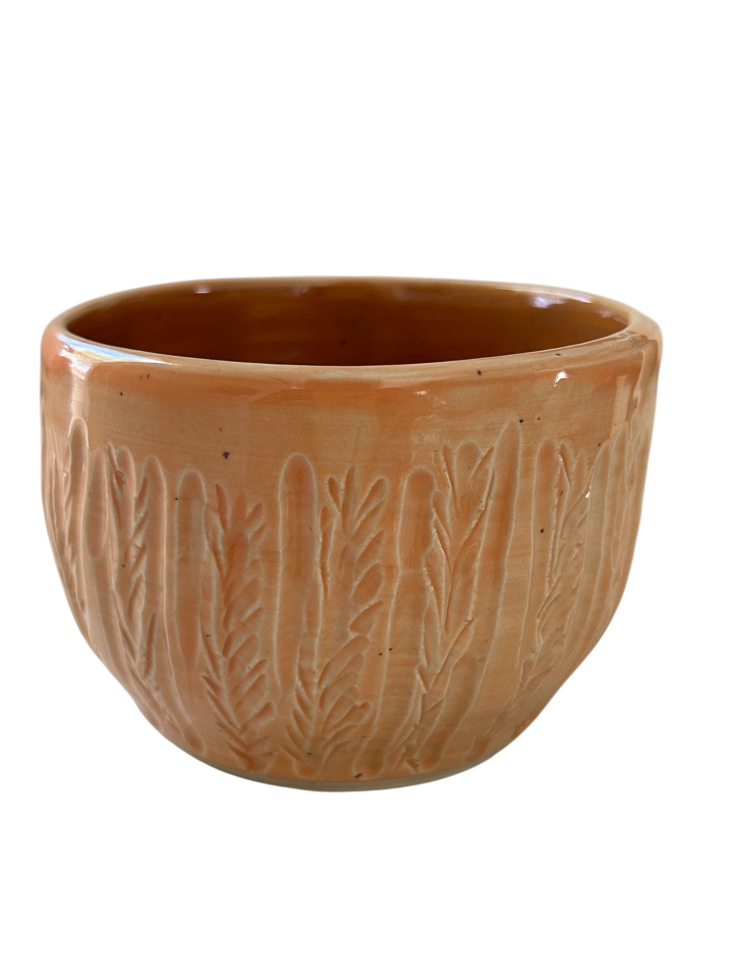 Carved Candy Bowl #2 with Wheat Designs in Tangerine