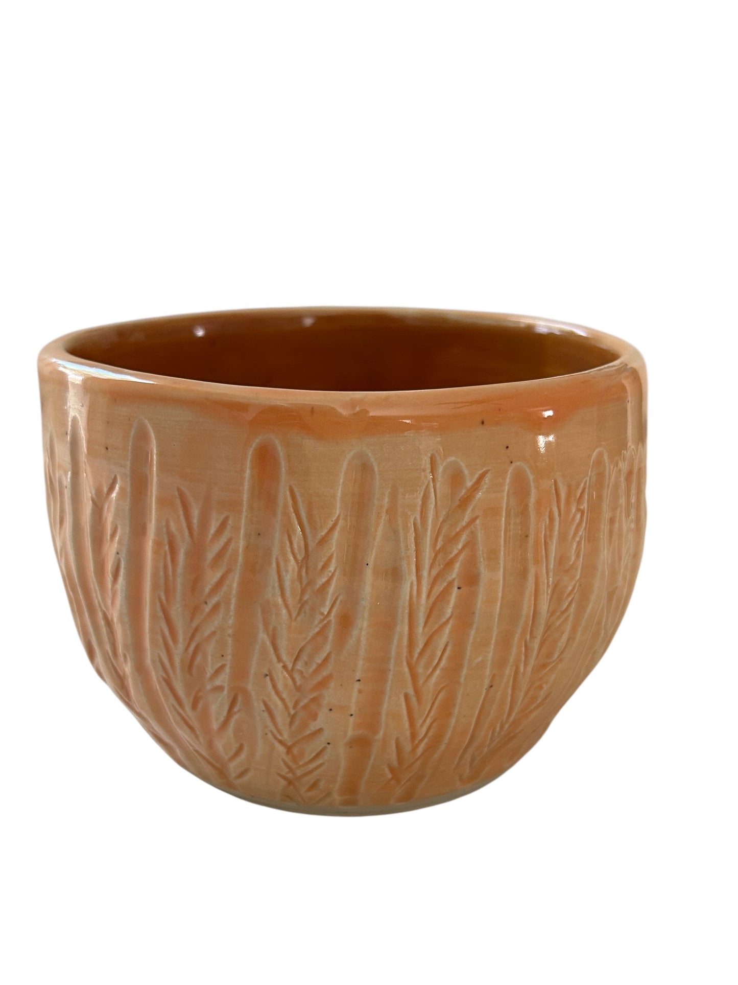 Carved Candy Bowl #2 with Wheat Designs in Tangerine