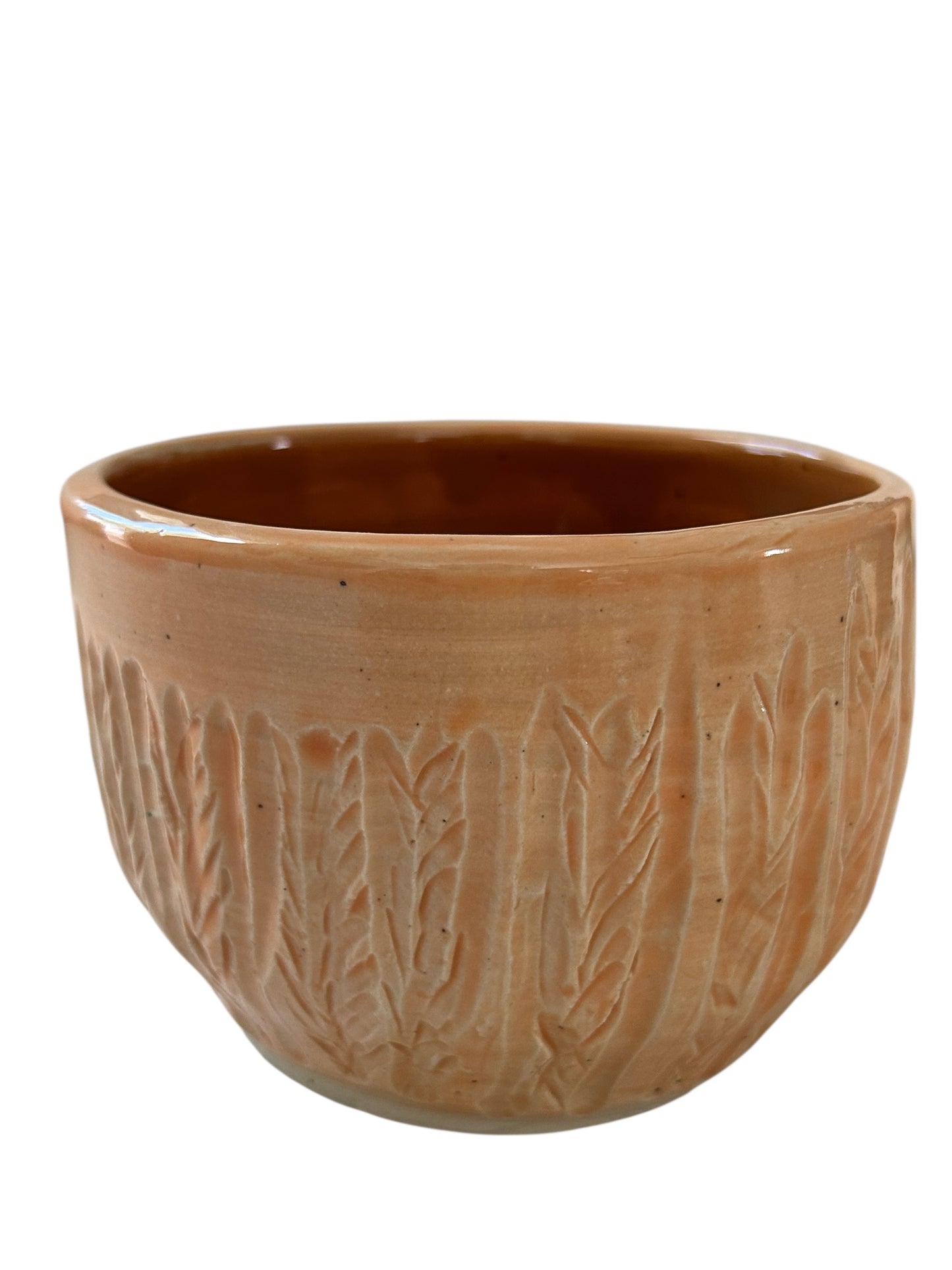 Carved Candy Bowl #2 with Wheat Designs in Tangerine