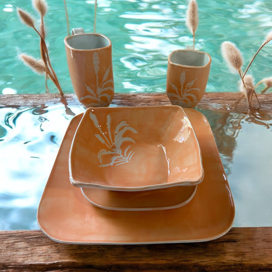 Cattails Complete Square Dinnerware Set #11 in Tangelo