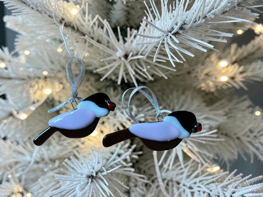 Homemade Fused Glass Chickadee Bird Christmas Ornament
