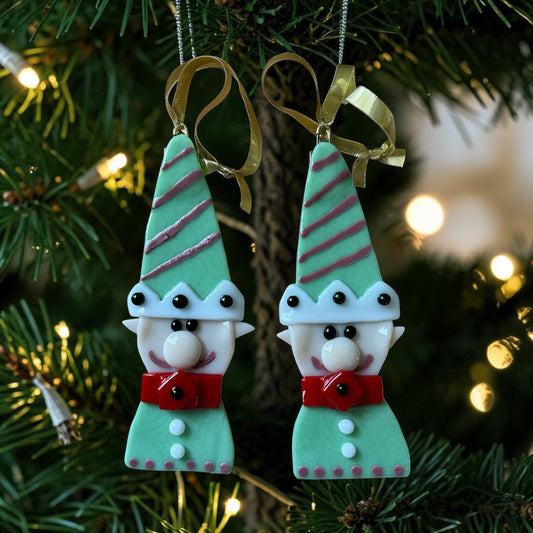 Homemade Fused Glass Christmas Elf Ornament