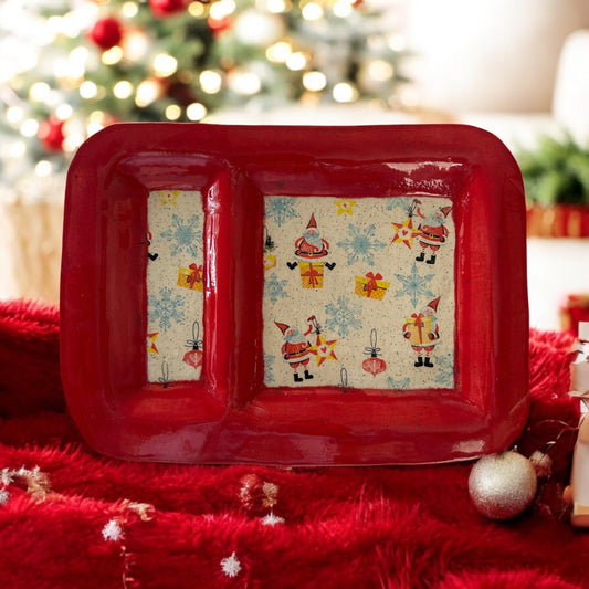 Christmas Tray #1 with Santa and Presents Monoprint Designs