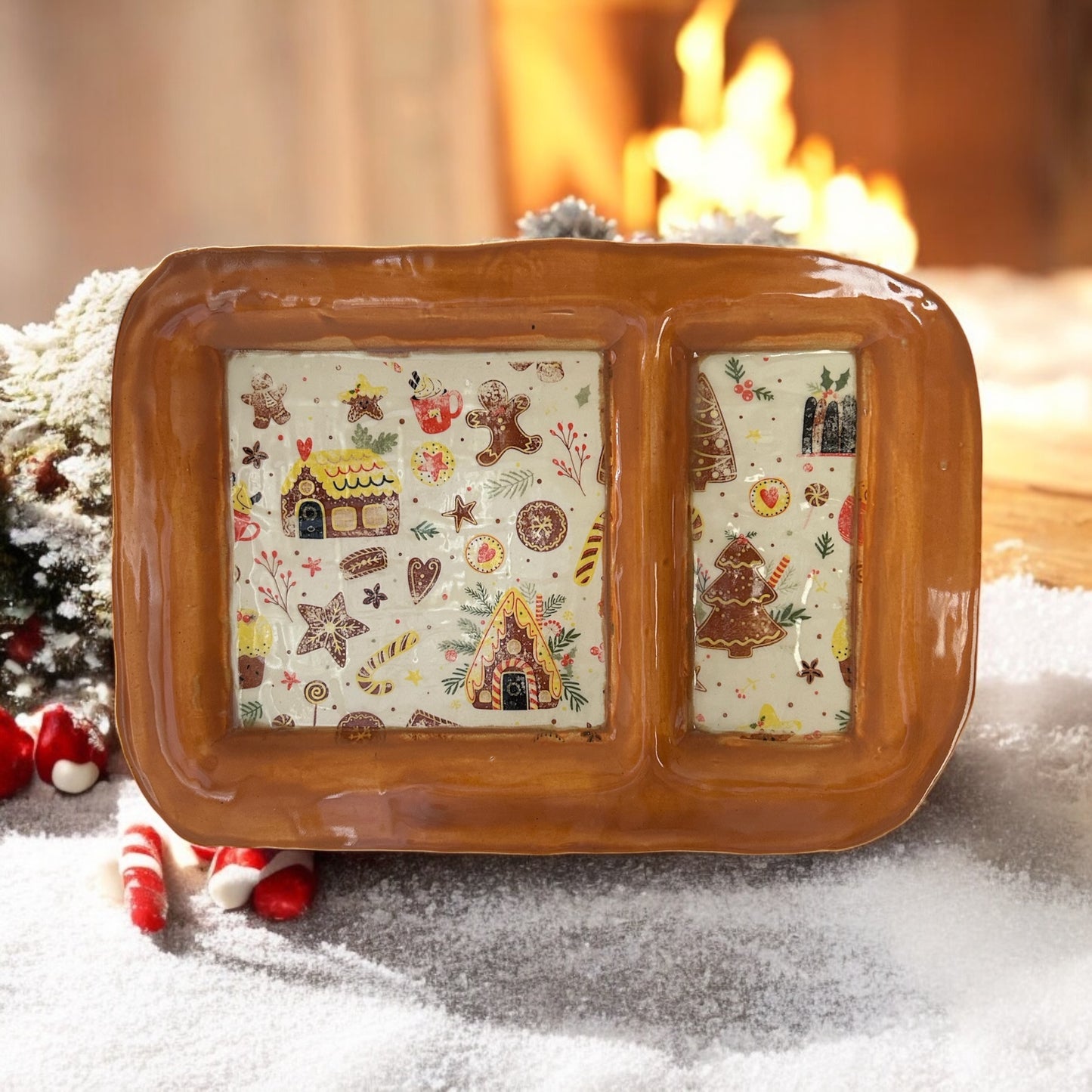 Holiday Tray #2 with Gingerbread House Monoprint Designs