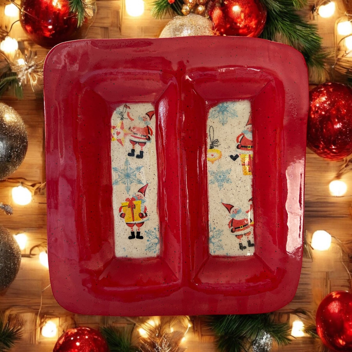 Small Holiday Tray #3 with Cute Santas Monoprint Designs