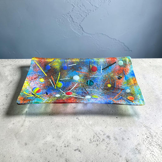 Handmade Fused Glass Tray with Cosmos Design