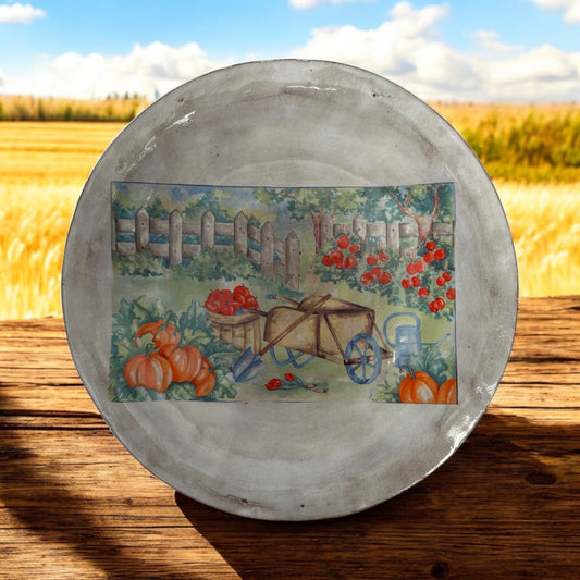 Country Platter #31 with Fall Harvest Design on Dark Stoneware HANDWASH ONLY