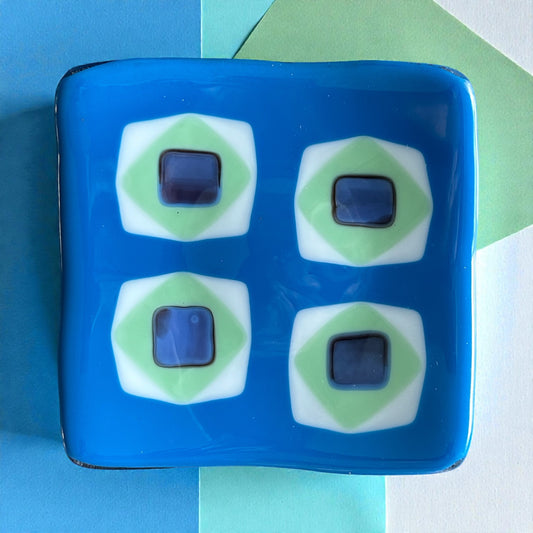 Homemade Fused Glass Sushi Plate with Diamonds and Squares