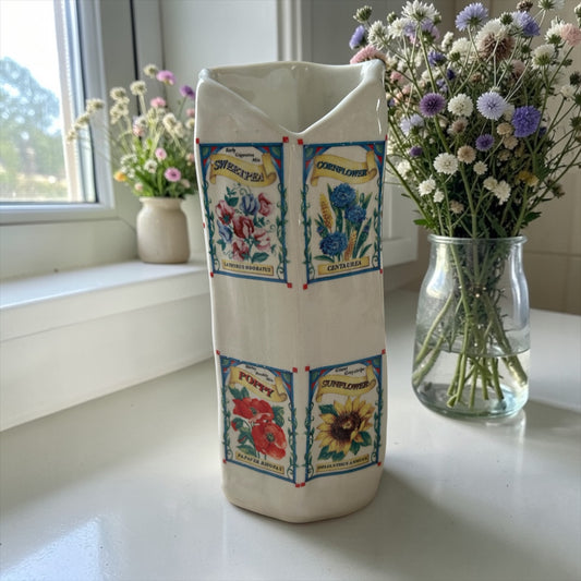 Medium Asymmetrical Extruded Vase #2 with Flower and Seed Packets Decals
