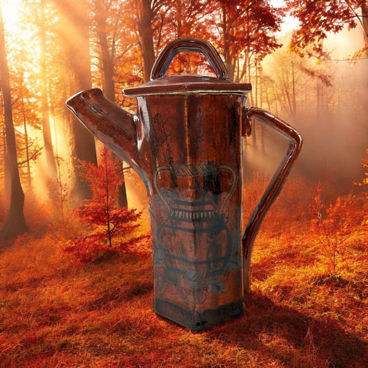 Tall Extruded Teapot with "Welcome" Ceramic Decals in Woodland Brown