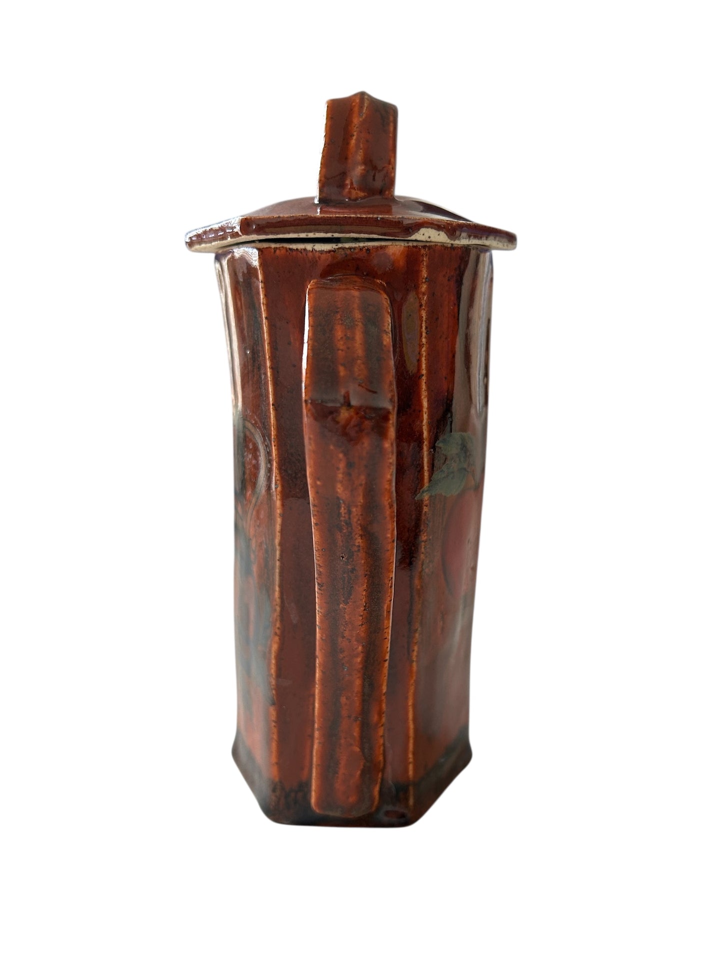 Tall Extruded Teapot with "Welcome" Ceramic Decals in Woodland Brown