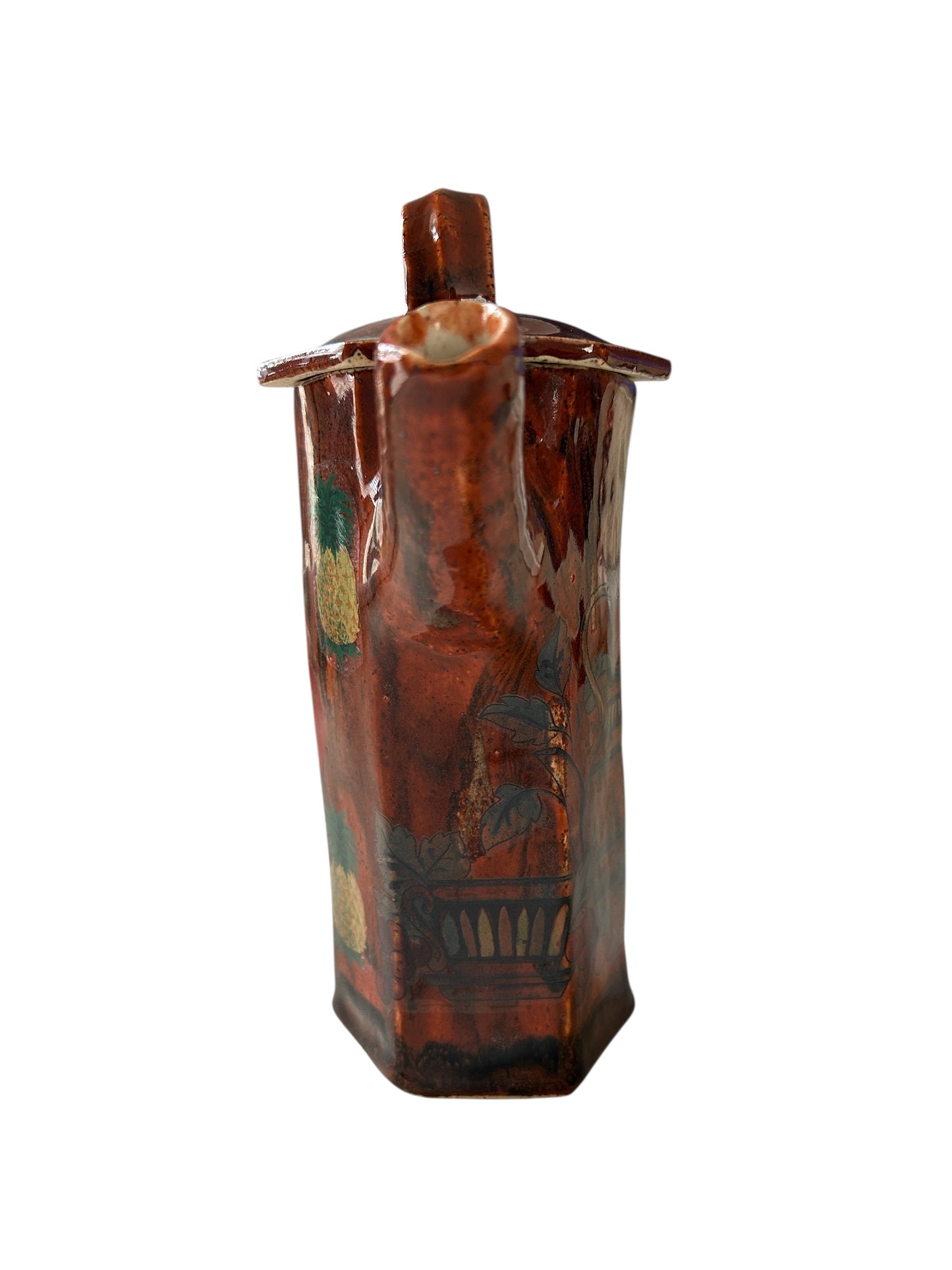 Tall Extruded Teapot with "Welcome" Ceramic Decals in Woodland Brown