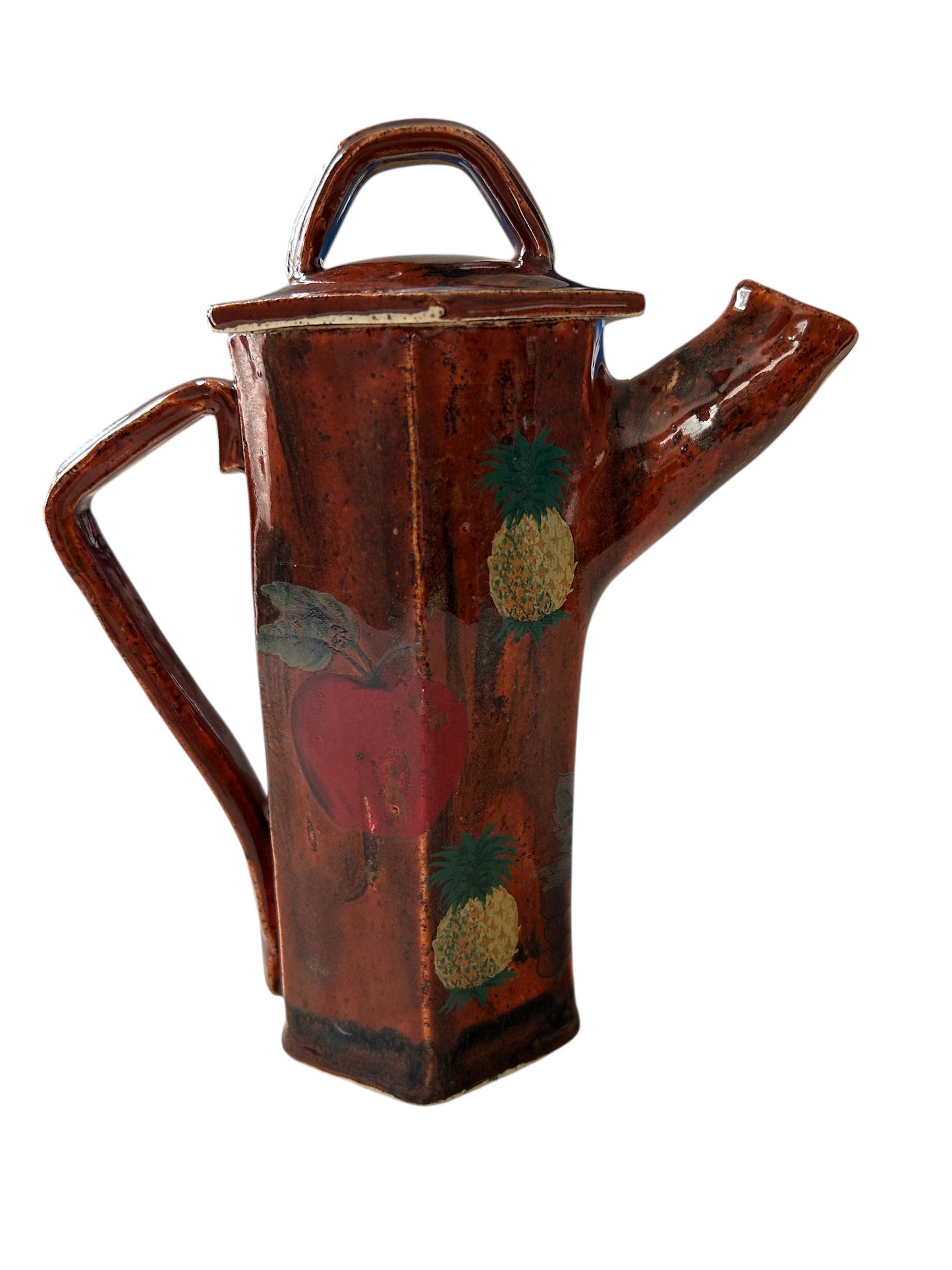 Tall Extruded Teapot with "Welcome" Ceramic Decals in Woodland Brown