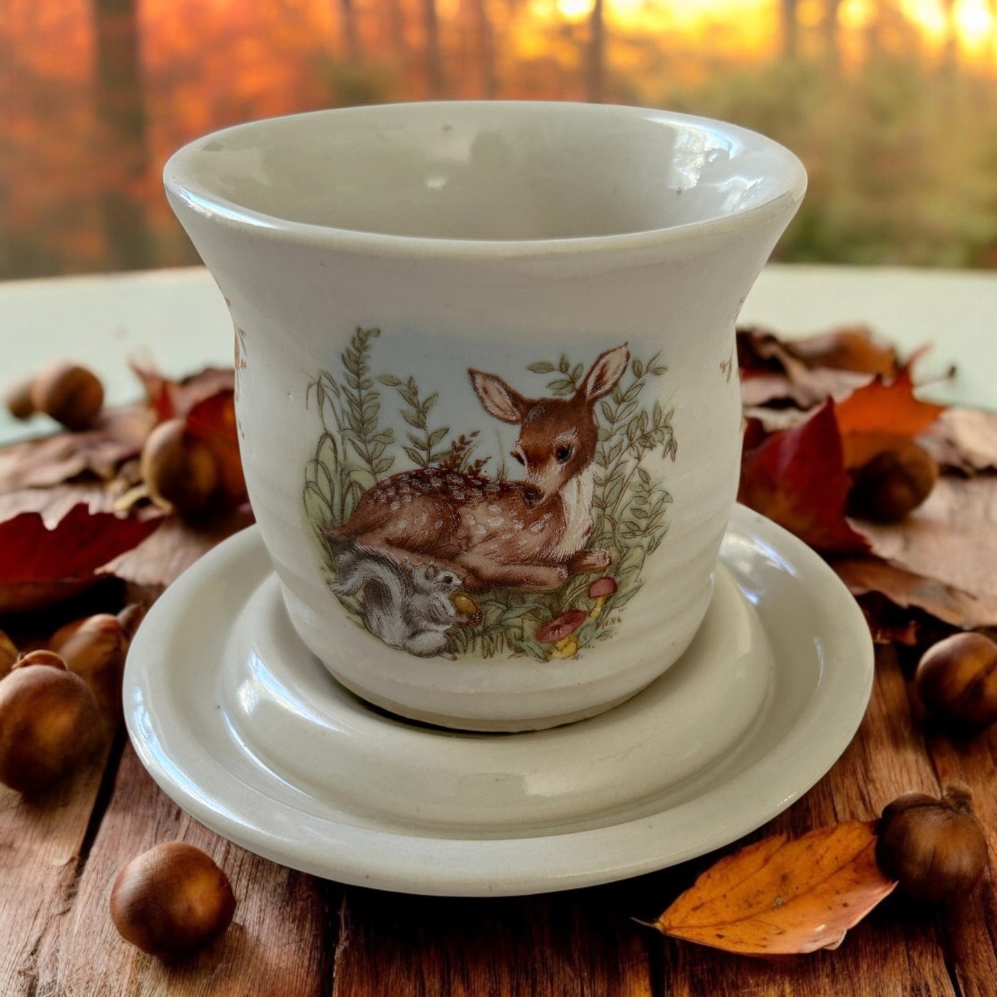 Woodland Tea Cup #48 with Cute Fawn and Squirrel Designs