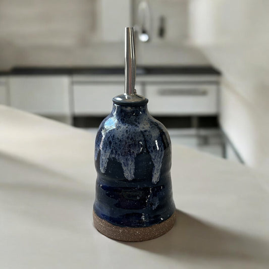 Small Finishing Oil Cruet #3 with Squeeze Handle in Obsidian and Opal