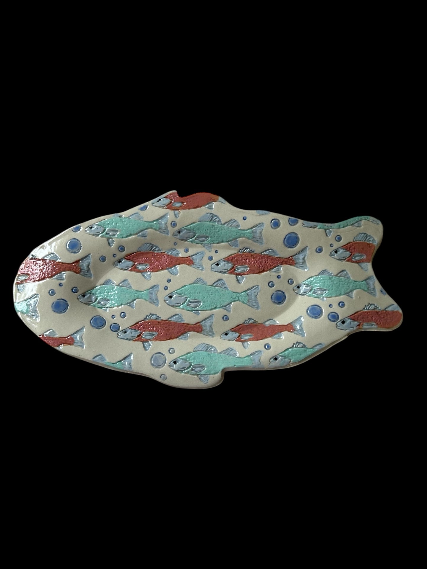 Individual Textured Handpainted Fish Tray #17 with Stylized Salmon