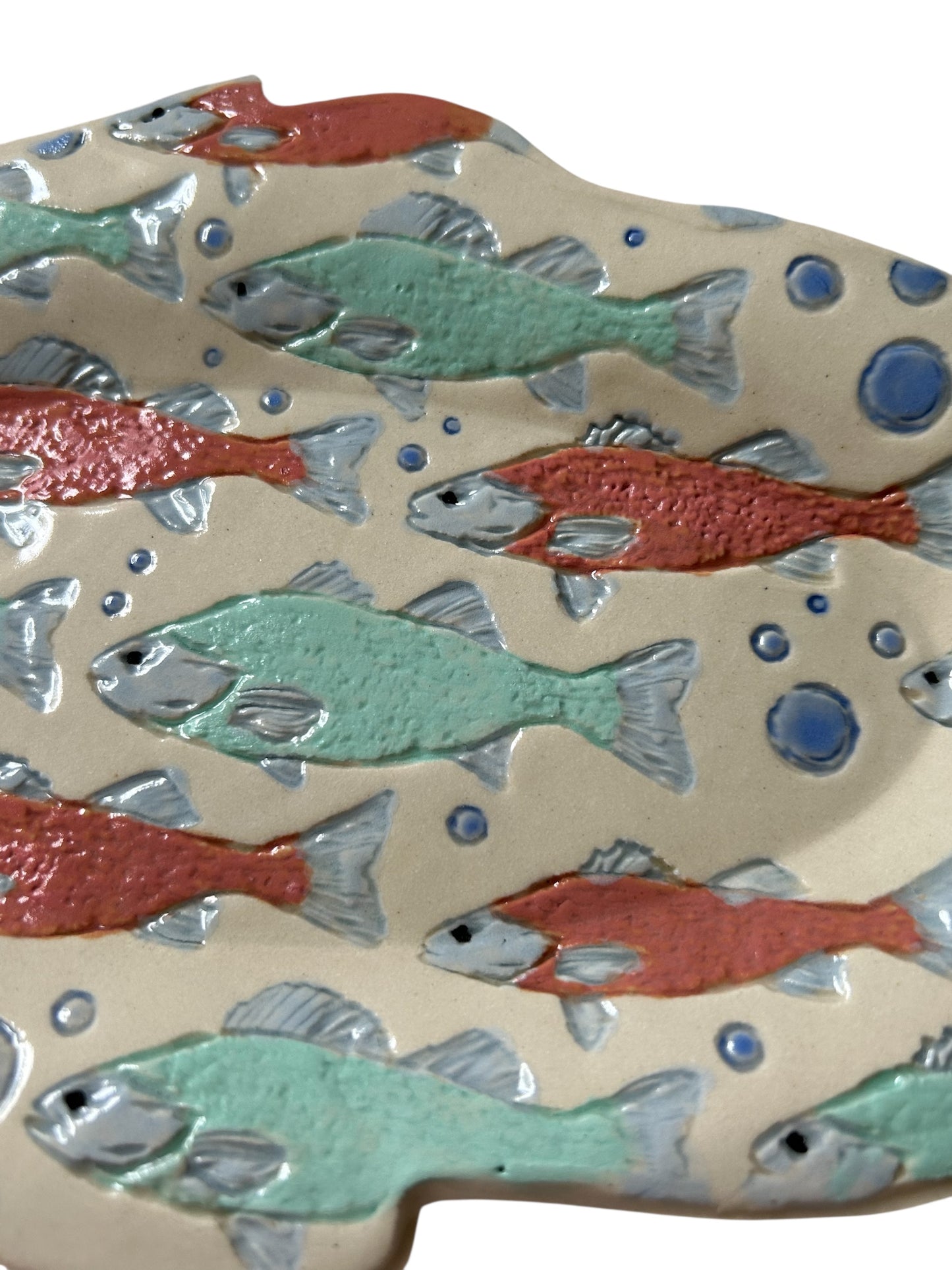 Individual Textured Handpainted Fish Tray #17 with Stylized Salmon