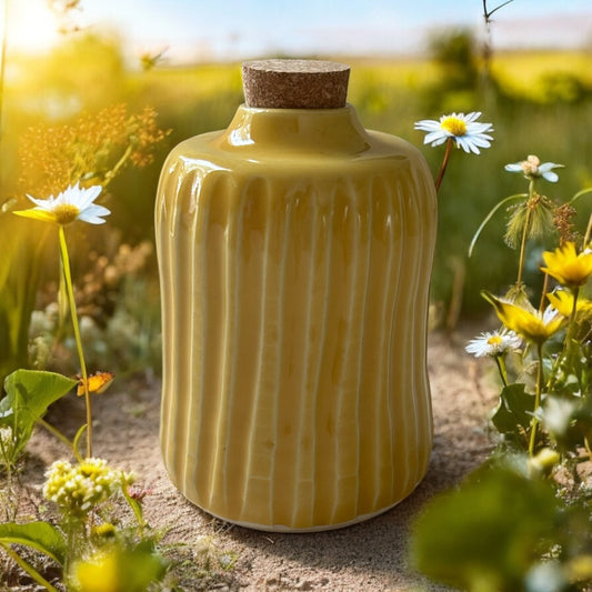 Small Fluted Bottle #2 in Marigold Yellow with Natural Cork Top