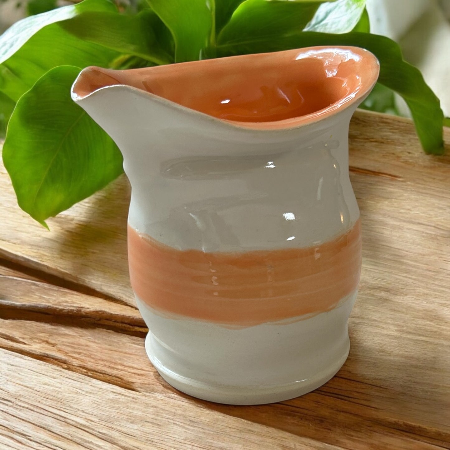 Wheel-Thrown "Flying Nun" Creamer in White and Tangerine