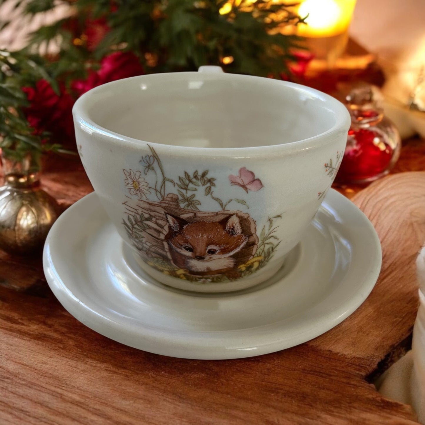Woodland Tea Cup #45 with Cute Fox and Turtle Designs