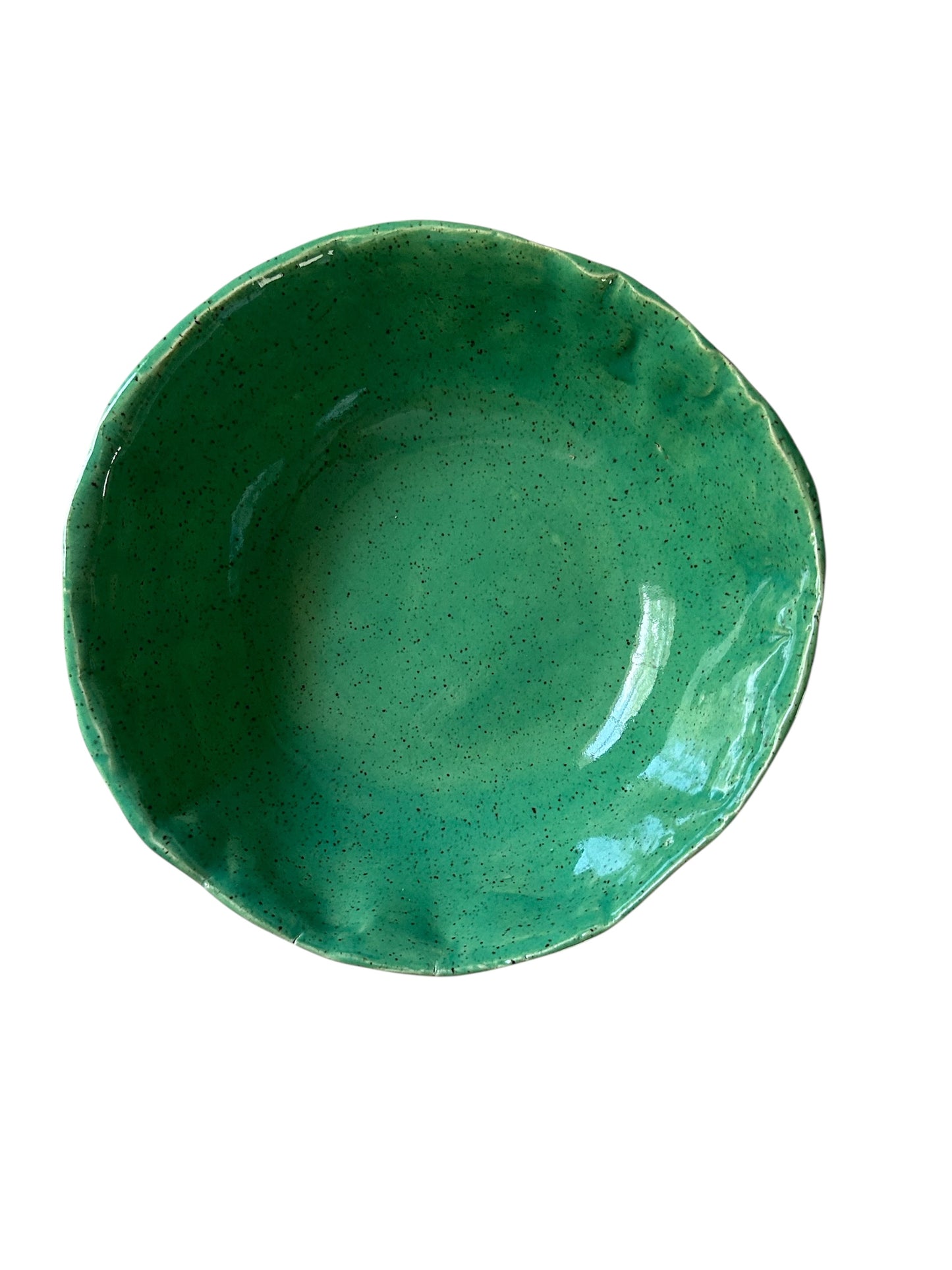Large Freeform Textured Salad Bowl #31 with Fall Leaves in Translucent Jade Green