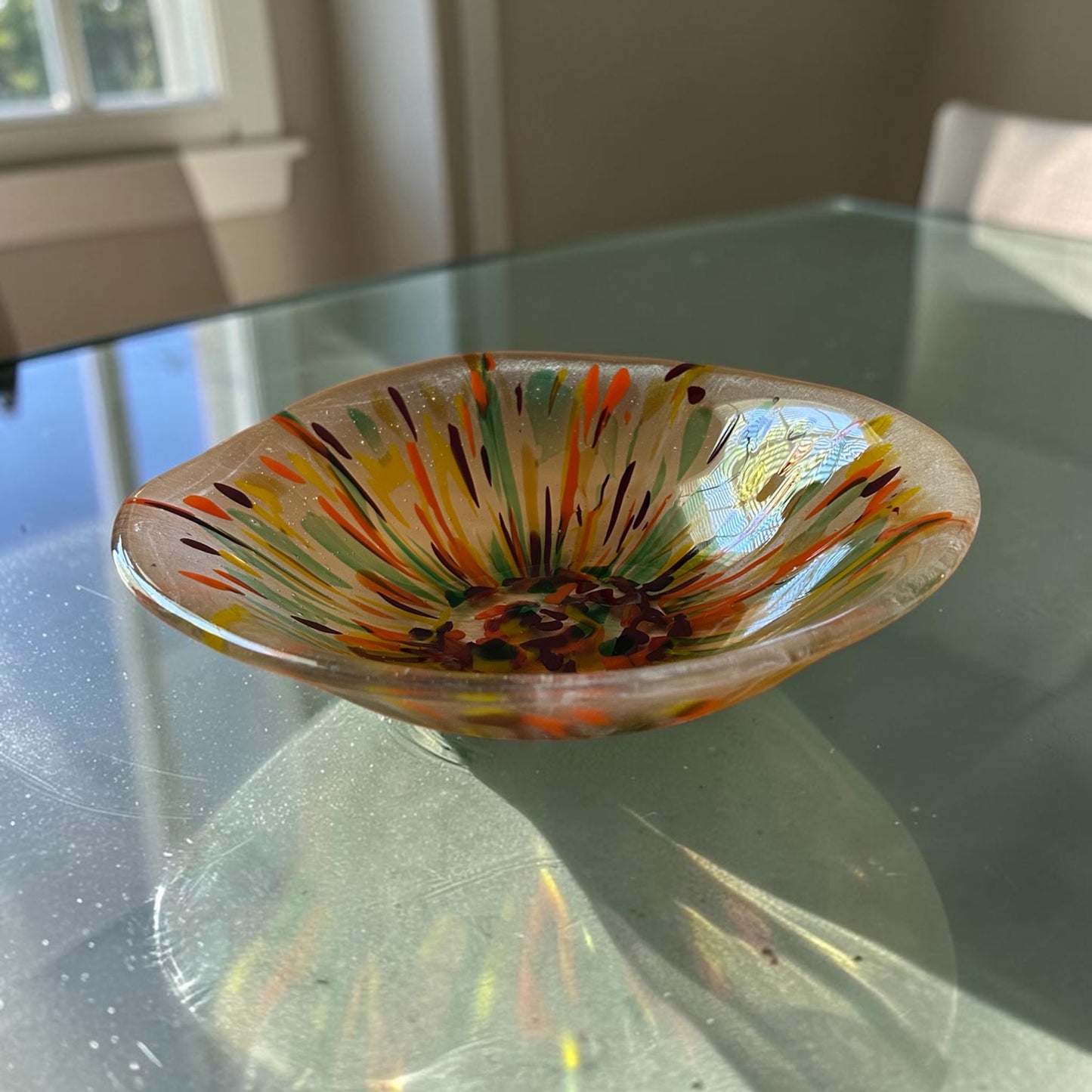 Homemade Large Fused Glass Bowl in Autumn Colors